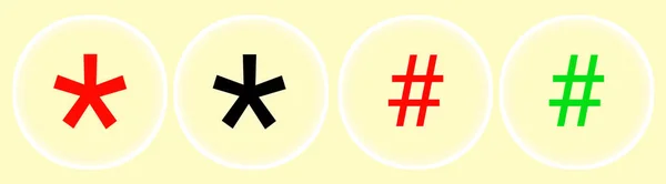 Rendering Asterischi Hashtag Simboli Neon Lite Sfondo Giallo — Foto Stock