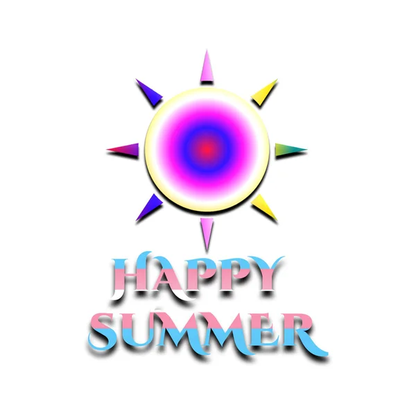Fröhlicher Sommertext Mit Bunter Sonne Auf Weißem Hintergrund Hollidays Konzept — Stockfoto