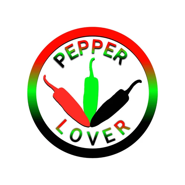 Multicolored Pepper Lover Sign Red Green Black Pepper White Background — Stock Photo, Image