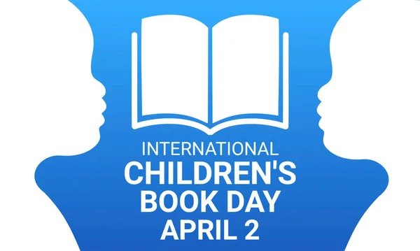 International Children's Book Day. April 2. 3D illustration of a lite blue background with a white silhouette of two child and a book.