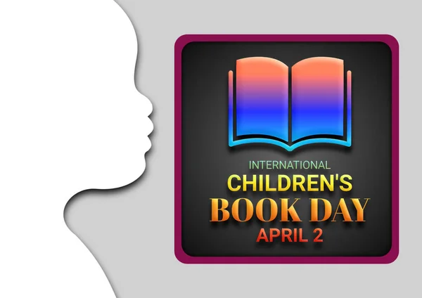 International Children\'s Book Day. 3D illustration of a black background with a silhouette of a white child and a book.