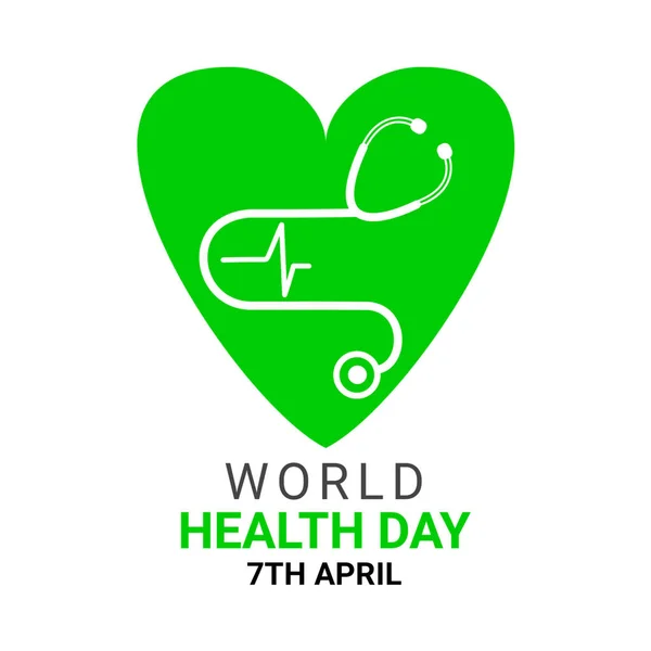 World Health Day. 7Th April. 3D illustration of green heart with stethoscope on white background.
