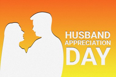 Koca Takdir Günü. Turuncu arka planda beyaz siluet bir adam ve bir kadın..