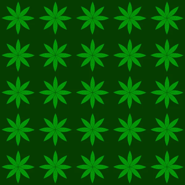 濃い緑色の背景に緑の葉を持つシームレスなパターン イラスト — ストック写真