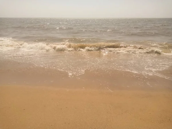 Miękka Fala Morza Piaszczystej Plaży Rano — Zdjęcie stockowe