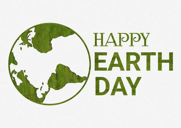 Earth Day Poster Green Grass World Map White Background Illustration — Stock Photo, Image