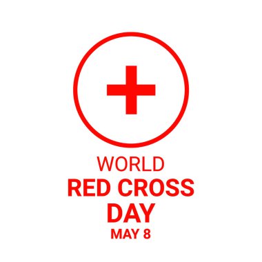 Dünya Kızılhaç Günü. 8 Mayıs. Tebrik kartı, poster ve afiş için uygun. Kızıl haçlı beyaz arkaplanda illüstrasyon.
