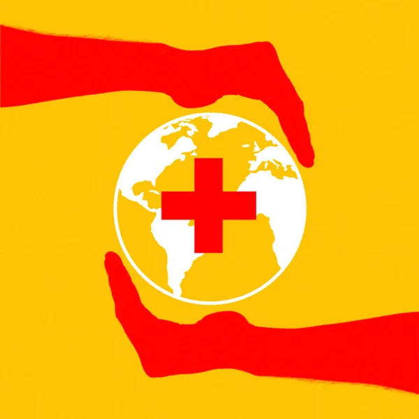 Wereld Rode Kruis Dag Concept Met Handen Houden Wereldbol Rood — Stockfoto