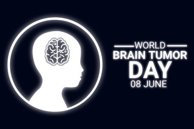 İnsan kafası siluetiyle Dünya Beyin Tümörü Günü 'nün arkaplanının çizimi. Pankart, poster, broşür için.