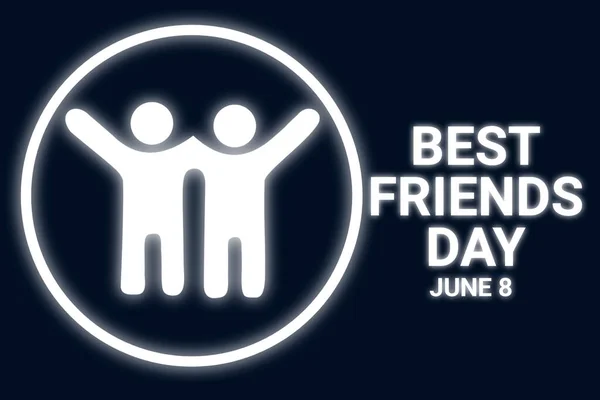 Best Friends Day greeting card with neon white silhouette of a group of people. June 8. illustration Suitable for greeting card, poster and banner