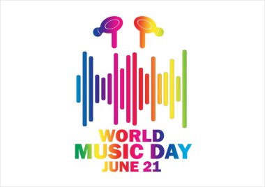 Dünya Müzik Günü Vektörü illüstrasyonu. 21 Haziran. Tatil konsepti. Arkaplan, afiş, kart, metin yazımlı poster şablonu.