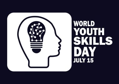 Dünya Gençlik Yetenekleri Günü. 15 Temmuz. Tebrik kartı, poster ve afiş için uygun vektör illüstrasyonu.