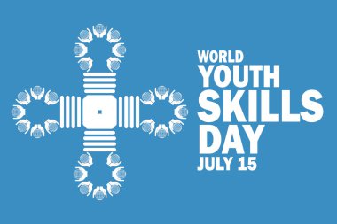 Dünya Gençlik Yetenekleri Günü Vektör illüstrasyonu. 15 Temmuz. Tatil konsepti. Arkaplan, afiş, kart, metin yazımlı poster şablonu.