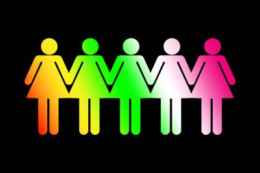 Bir grup kadın ikonu. Siyah arkaplanda renkli gradyan tasarımı. Web sitesi için logo.