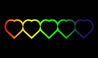 İçerme ve çeşitlilik bilgileri LGBTQ + vektör seti, web sitesi için kalp şekli vektör logosu, banner gay gurur konsepti, renkli gökkuşağı konsepti, siyah arkaplanda izole edilmiş vektör