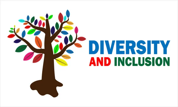 Árbol Vectorial Con Hojas Inscripción Diversidad Inclusión Sobre Fondo Blanco — Archivo Imágenes Vectoriales