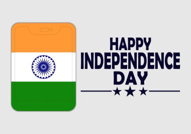 Hindistan 'ın Bağımsızlık Günü kutlu olsun. Hindistan bayrağı taşıyan akıllı telefon. Vektör illüstrasyonu.