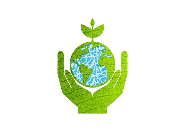 Zielona Ręka Trzymając Zieloną Ziemię Globu Rosnące Drzewo Środowiska Koncepcji — Wektor stockowy