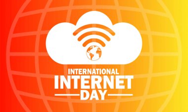 Uluslararası İnternet Günü temalı vektör illüstrasyonu. İnternet konsepti. Arkaplan, afiş, kart, metin yazımlı poster şablonu.