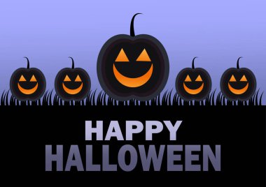 Balkabaklarıyla Cadılar Bayramın kutlu olsun ve Mutlu Cadılar Bayramı mesajı at. Cadılar Bayramınız kutlu olsun. Vektör illüstrasyonu