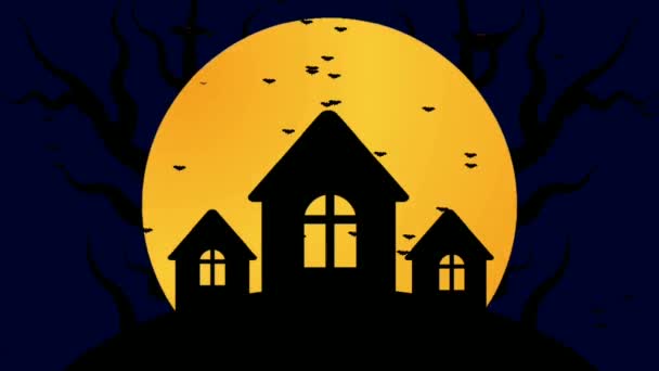 Halloween Flagermus Fuldmåne Glædelig Halloween Flad Ferie Animation Motion Grafisk – Stock-video