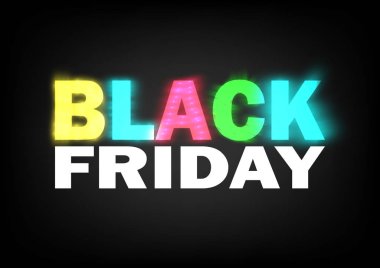 Kara Cuma tasarım şablonu. Renkli ışıkları olan Kara Cuma metni. Vektör illüstrasyonu