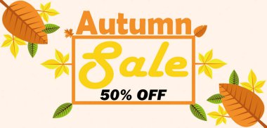 Bej arka planda sonbahar indirimi tasarımı. Alışveriş satışı ya da tanıtım afişi ve internet afişi için. Vektör resimleme şablonu.
