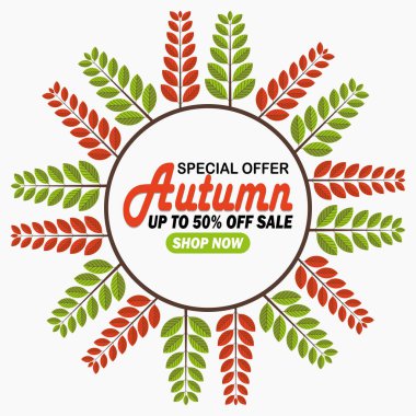 Sonbahar indirimli poster arkaplanı. Alışveriş satışı ya da reklam afişi için. Vektör resimleme şablonu.
