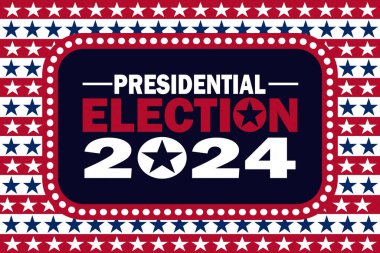 2024 Başkanlık Seçimi. Politika ve oy verme kavramı. Arkaplan, afiş, kart, yazılı poster şablonu. Vektör illüstrasyonu