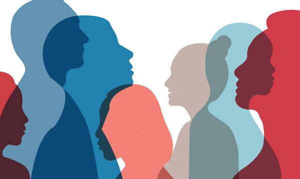 Силуэт группы мужчин и женщин различной культуры. Концепция разнообразия. Векторная иллюстрация