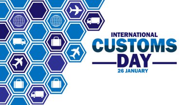 Uluslararası Gümrük Günü Vektör İllüstrasyonu. 26 Ocak. Tatil konsepti. Arkaplan, afiş, kart, metin yazımlı poster şablonu.