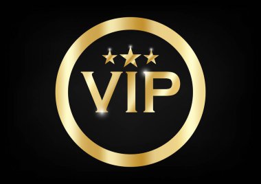 Birinci sınıf VIP altın ikonu ve siyah arkaplan. Altın lüks VIP kartvizit tasarım şablonu. Vektör illüstrasyonu