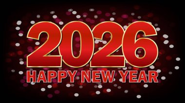 Mutlu yıllar 2026. Tebrik kartı, afiş veya poster illüstrasyonu.