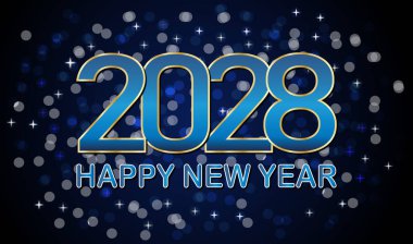 Mutlu yıllar 2028. Tebrik kartı, poster, afiş.