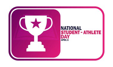 Ulusal Öğrenci Sporcu Günü. 6 Nisan. Tatil konsepti. Arkaplan, afiş, kart, metin yazımlı poster şablonu