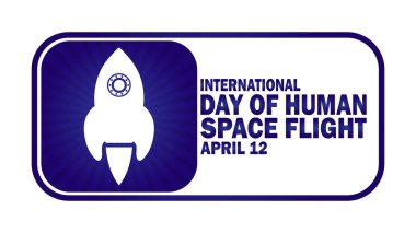 Uluslararası İnsan Uzay Uçuşu Günü. Tebrik kartı, poster ve afiş için uygun.