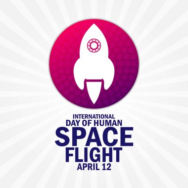 Şekiller ve tipografi ile Uluslararası İnsan Uzay Uçuş Duvar Kağıdı Günü. Uluslararası İnsan Uzay Uçuşu Günü, arka plan