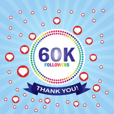 60 bin takipçi kartı için teşekkürler. Sosyal ağlar, sosyal siteler, tebrik kartları için vektör illüstrasyonu