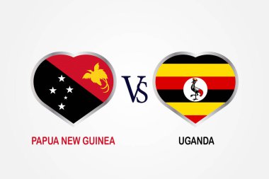 Papua New Guinea Vs Uganda, Cricket Match concept with creative illustration of participant countries flag Batsman and Hearts isolated on white background clipart