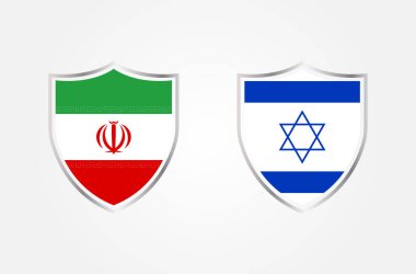 Iran vs Israel war. Israel vs Iran shield concept flags. Iran and Israel political conflict, economy, war crisis, relationship, trade concept. Muslims vs Jews war. Vector illustration clipart