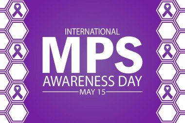 Uluslararası MPS Farkındalık Günü. 15 Mayıs. Tatil konsepti. Arkaplan, afiş, kart, yazılı poster şablonu. Vektör illüstrasyonu