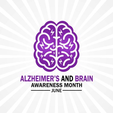 Haziran 'da Alzheimer ve Beyin Farkındalığı. Arkaplan, afiş, kart, yazılı poster şablonu. Vektör illüstrasyonu.