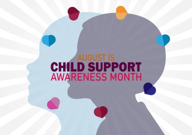 Ağustos, Çocuk Desteği Bilinci Ayı. Tatil konsepti. Arkaplan, afiş, kart, yazılı poster şablonu. Vektör illüstrasyonu.