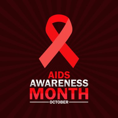 AIDS Farkındalık Ayı. Ekim. Tatil konsepti. Arkaplan, afiş, kart, yazılı poster şablonu. Vektör illüstrasyonu.