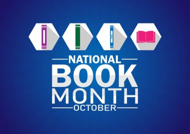 Ulusal Kitap Ayı Ekim ayı. Şekiller ve tipografi, afiş, kart, poster, şablon. Ulusal Kitap Ayı, arkaplan