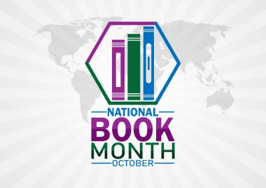 Ulusal Kitap Ayı Ekim Vektör illüstrasyonu. Tatil konsepti. Arkaplan, afiş, kart, metin yazımlı poster şablonu