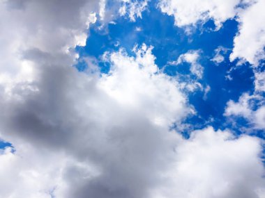 Mavi gökyüzü arka plan küçük bulutlar ile. Mavi gökyüzünde beyaz kabarık bulutlar.