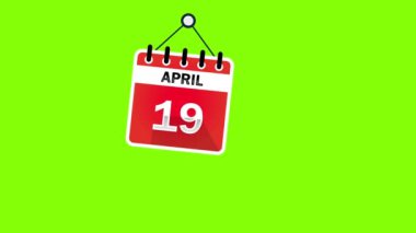 19 Nisan takvim işareti yeşil ekran arka planı, kroma anahtarı. Pendulu Animasyon Takvimi - 19 Nisan. 4k grafik hareketi