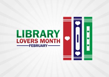 Library Lovers Month. February. Holiday concept. Template for background, banner, card, poster with text inscription. Vector illustration clipart