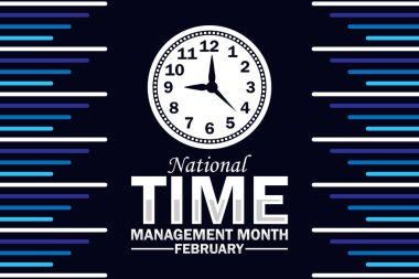 National Time Management Month February wallpaper with shapes and typography, banner, card, poster, template. National Time Management Month, Modern background clipart